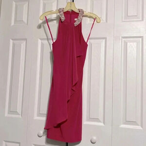 Cache NWT pink Sleeveless Beaded party dress beaded neck & Ruffle Size 2 SMALL
